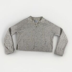 William Rast Cropped Sweater Womens XL Heather Gray Cotton Stretch‎ Waffle Knit